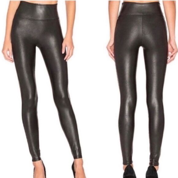 SPANX Faux Leather Legging Women Medium Black High Waist Rise - Picture 2 of 10